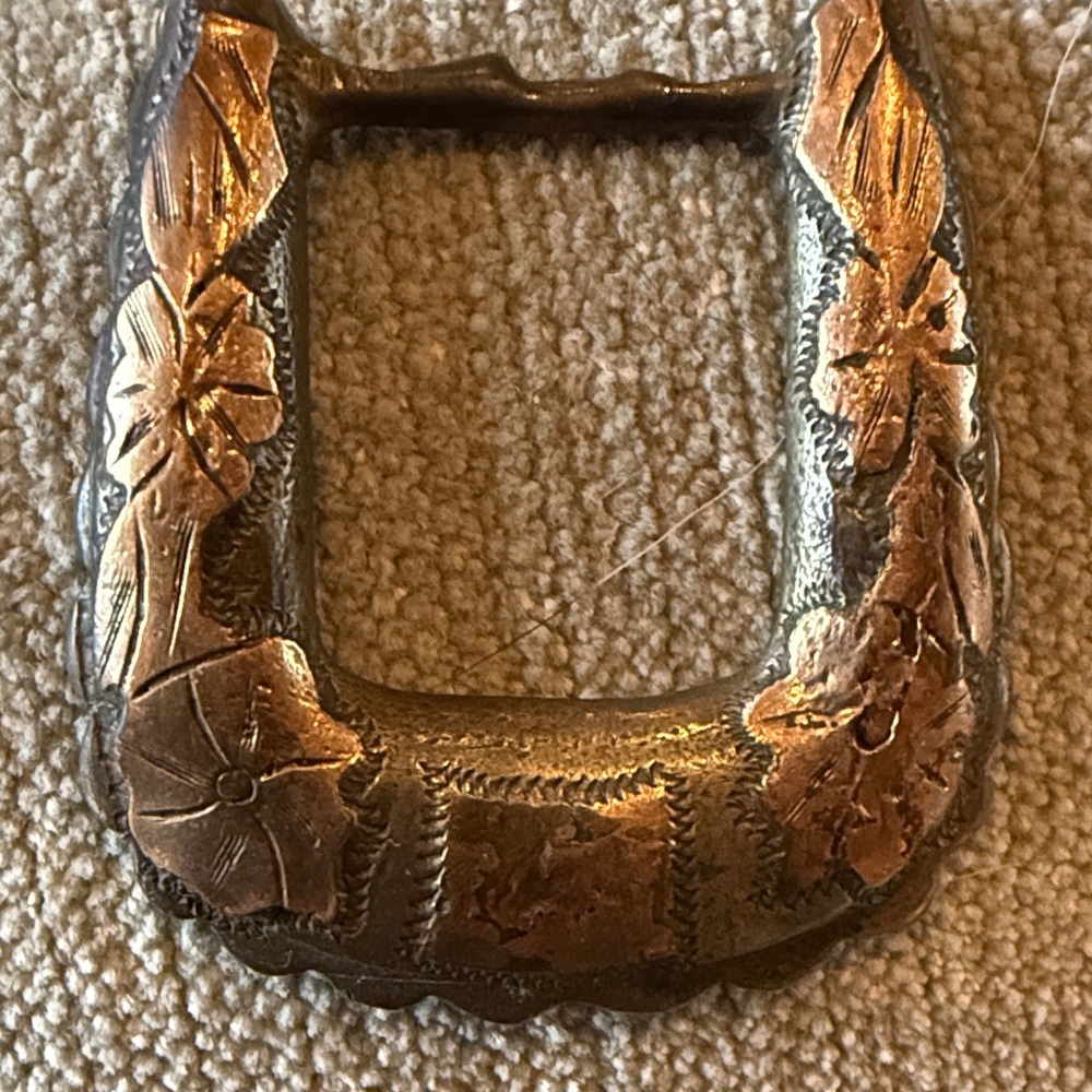 Vintage Floral Belt Buckle 1940’s sterling. Heavy, Soulages.